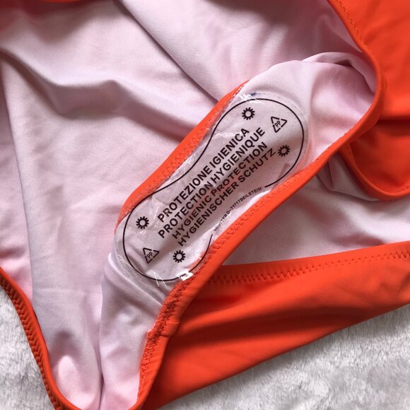 Cupshe Faux Wrap One Piece Swimsuit Women's XXL Color Block Orange, Peach NEW - Picture 11 of 12